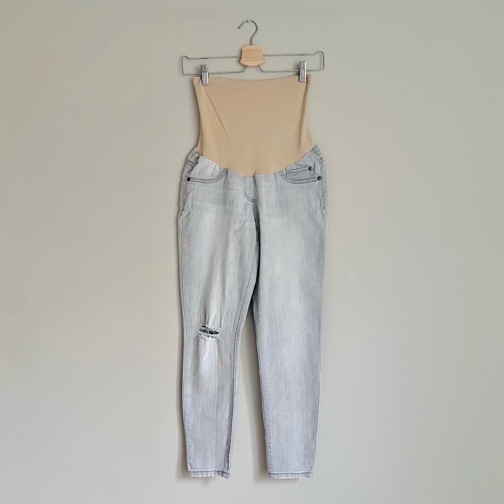 Light Grey Skinny Ripped Maternity Jeans